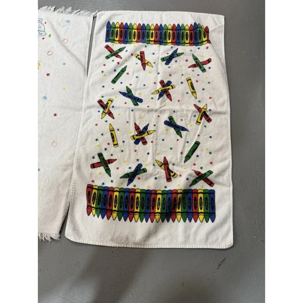 VTG Lot 3 Kids Towels Children Sesame Street 101 Dalmatians Crayons Towel